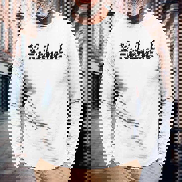 メンズ 【Husband】旦那 夫 シンプル おしゃれ 英語 英文字 夫婦お揃い 結婚祝い カップル ペアルック おもしろ ペア 長袖Tシャツ 高齢者への贈り物