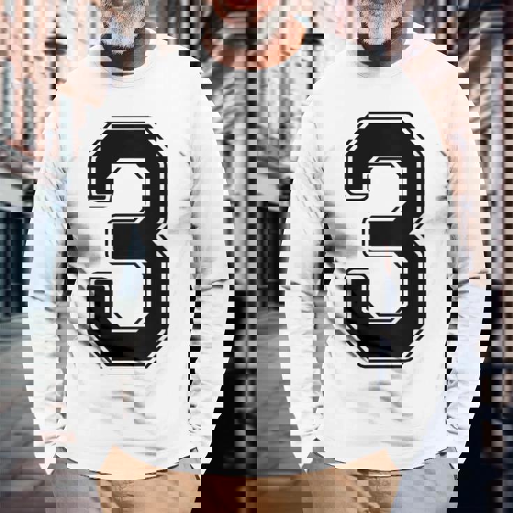 【バックプリント・背中側】3 数字 背番号 ユニフォーム ナンバー【ブラック／黒の文字】スポーツ 野球 サッカー 部活 長袖Tシャツ 高齢者への贈り物