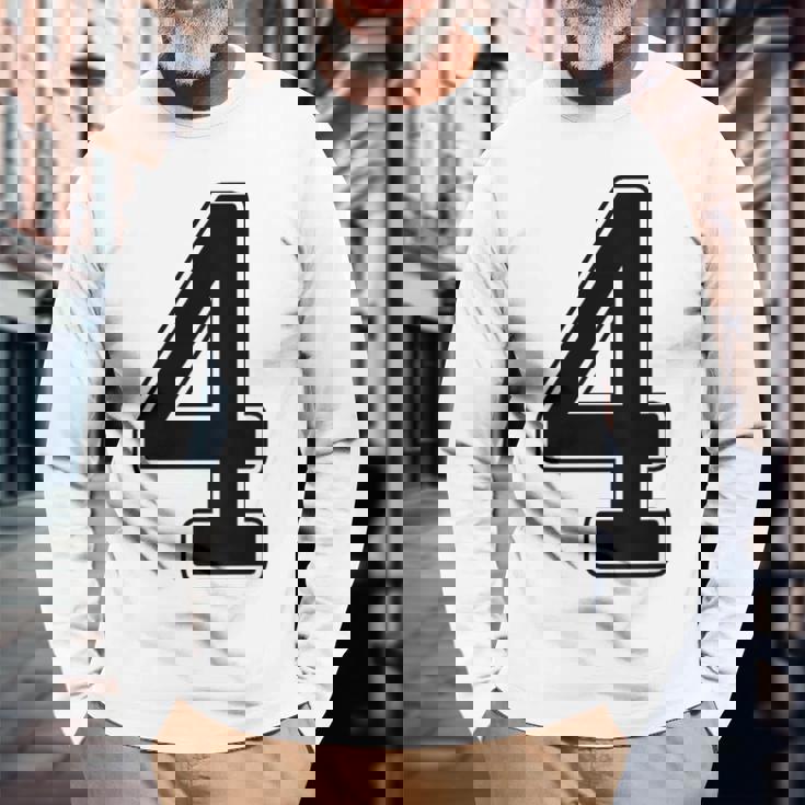 【バックプリント・背中側】4 数字 背番号 ユニフォーム ナンバー【ブラック／黒の文字】スポーツ 野球 サッカー 部活 長袖Tシャツ 高齢者への贈り物