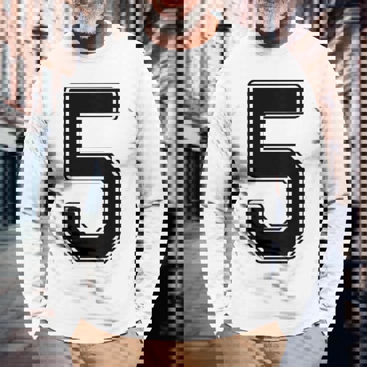 【バックプリント・背中側】5 数字 背番号 ユニフォーム ナンバー【ブラック／黒の文字】スポーツ 野球 サッカー 部活 長袖Tシャツ 高齢者への贈り物