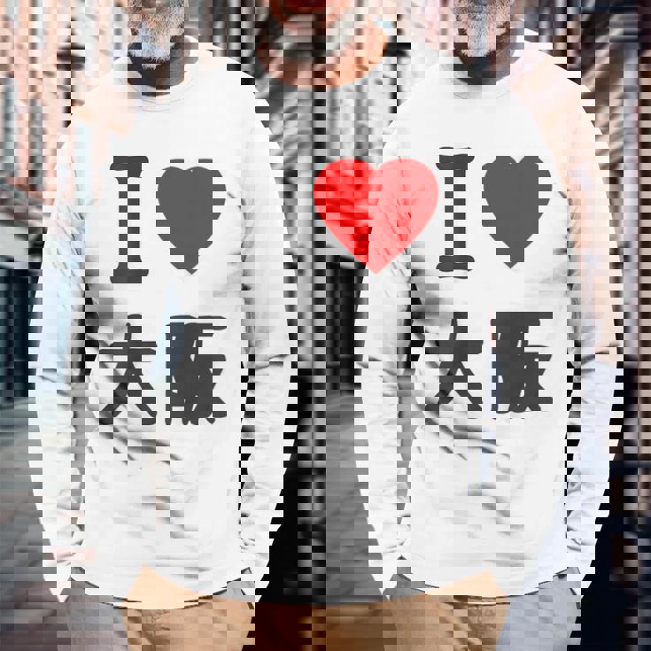 【バックプリント・背中側】アイラブ・大阪（I Love ハート）Big 大きな文字 ジモtティ 地元愛 グッズ 面白 長袖Tシャツ 高齢者への贈り物