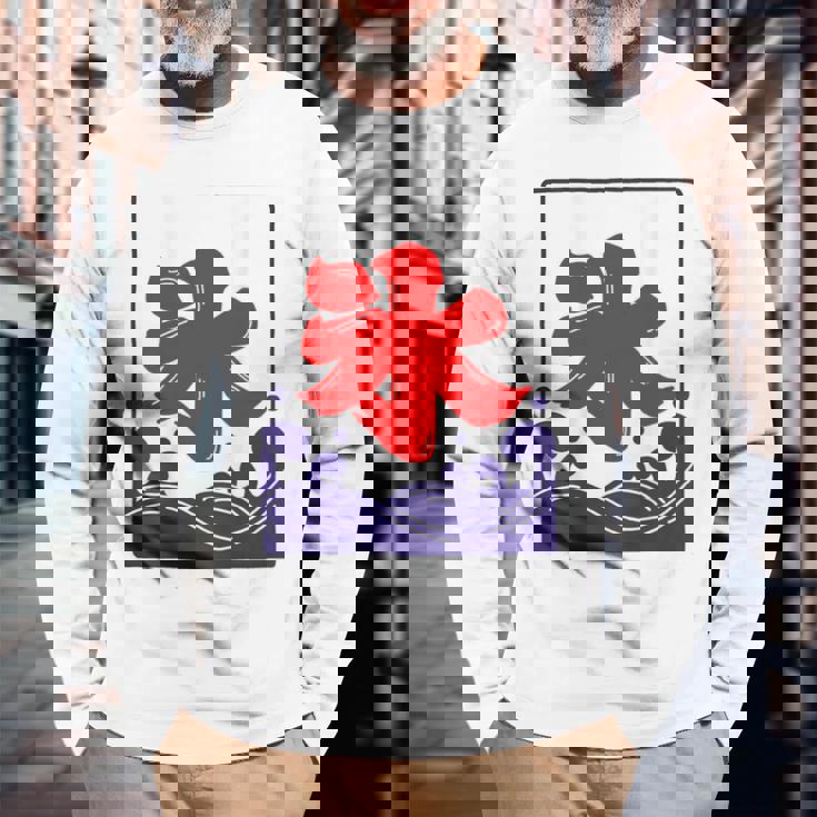 【バックプリント・背中側】氷 のれん 夏（氷屋 かき氷）お祭り 露店 夜店 漢字 文字 昭和レトロ 和柄 イラスト 長袖Tシャツ 高齢者への贈り物