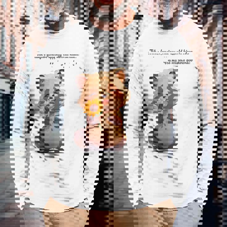 ありがとうのタヌキ ひまわりver 父の日 アニマルグラフィック 感謝 たぬき 花と狸 長袖Tシャツ 高齢者への贈り物