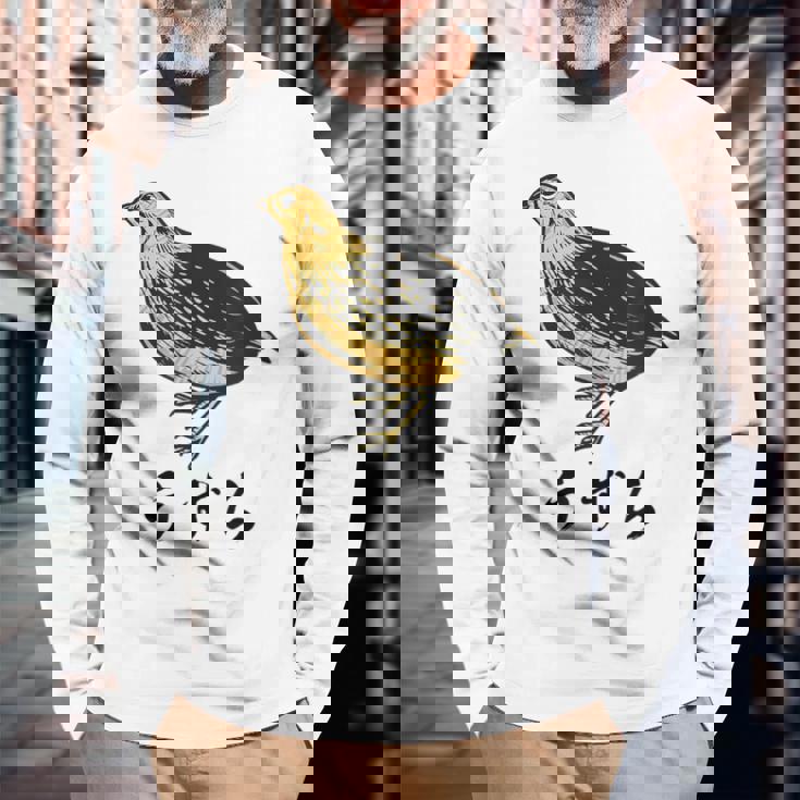 うずら 面白いtシャツ かわいい 鳥 筆文字 メンズ おもしろ 面白い 服 オリジナル グッズ 文字tシャツ ネタ 長袖Tシャツ 高齢者への贈り物