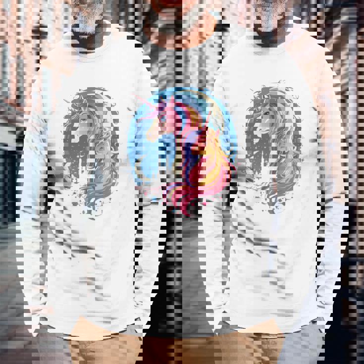 お揃いのママと娘 ユニコーン ナイトシャツ 母の日 長袖tシャツ 長袖Tシャツ 高齢者への贈り物