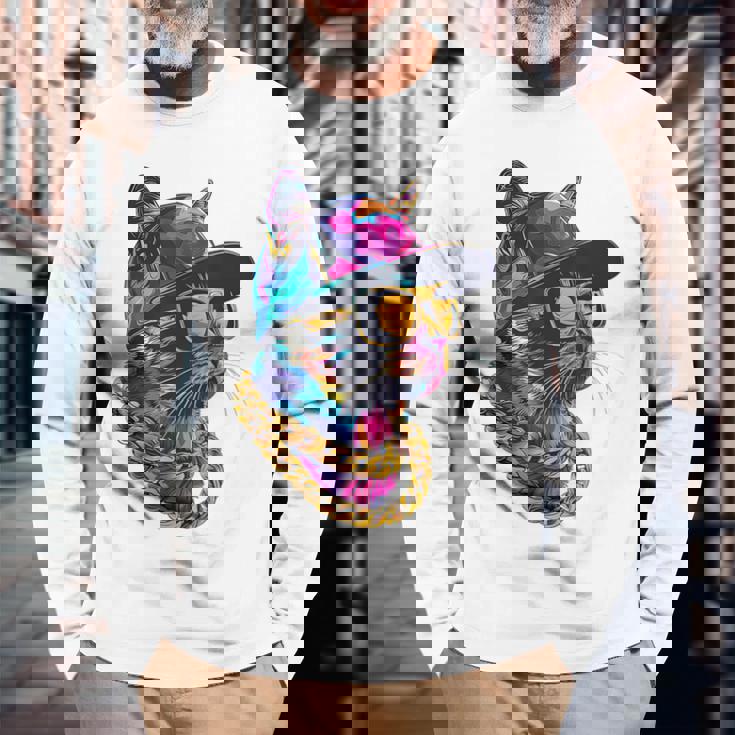 かっこいい ヒップホップ 猫 アーバン ストリートウェア B-Boy グラフィティ 長袖Tシャツ 高齢者への贈り物