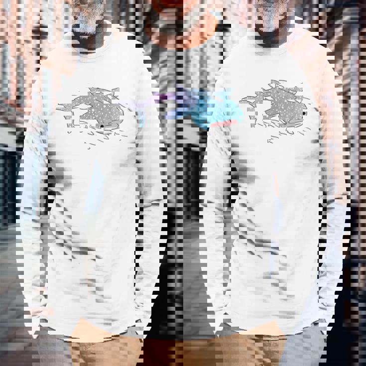 かわいい カワイイ エステ ブルー ジンベラ サメ 海 ギフト 長袖Tシャツ 高齢者への贈り物