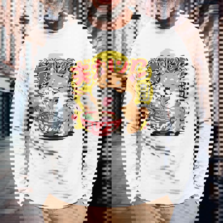 かわいい 柴犬 ラーメン好き おもしろい 日本犬 長袖tシャツ 長袖Tシャツ 高齢者への贈り物