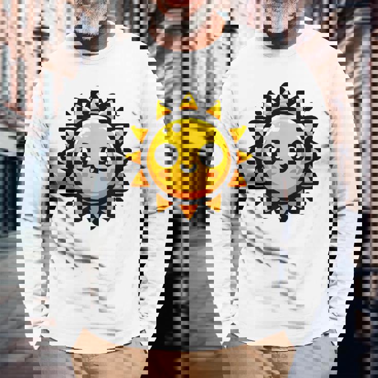 かわいい 漫画 太陽 放射 オレンジ イエロー 愛らしい 長袖Tシャツ 高齢者への贈り物