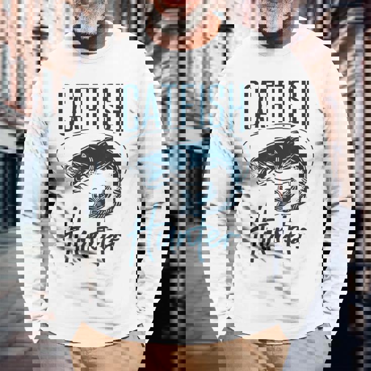 かわいいナマズハンターデザイン ナマズ農家へのギフトアイデア 長袖Tシャツ 高齢者への贈り物