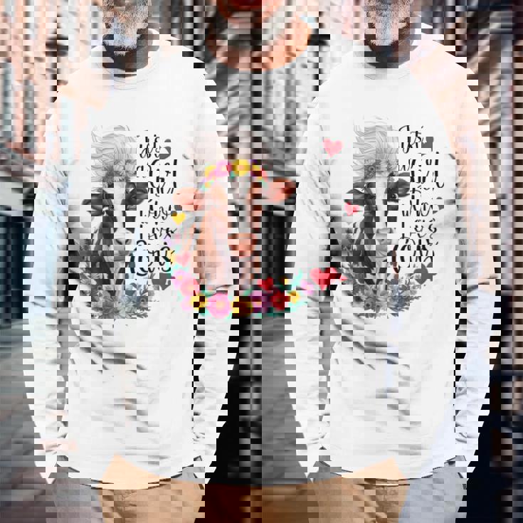 かわいい牛 ただの牛を愛する少女 長袖tシャツ 長袖Tシャツ 高齢者への贈り物