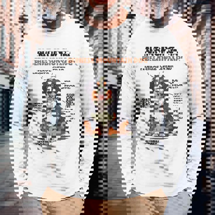 かわいい犬の説明 バーニーズ・マウンテン・ドッグの解剖学 長袖Tシャツ 高齢者への贈り物