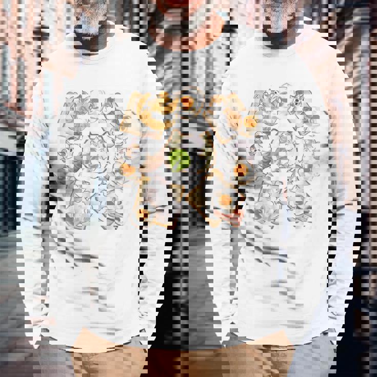 かわいい猫のパンおかしな猫と卵好き。 長袖Tシャツ 高齢者への贈り物