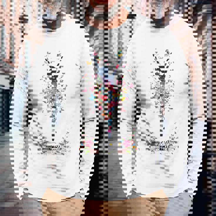 かわいい花柄バレリーナ 春の花 バレエダンサー 長袖Tシャツ 高齢者への贈り物