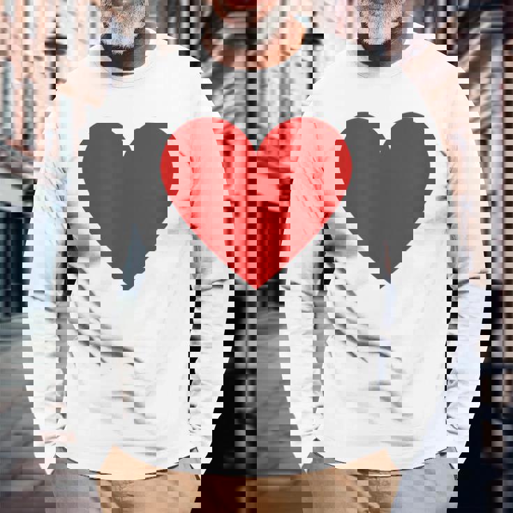 かわいい赤ミニマリスト ハート 長袖Tシャツ 高齢者への贈り物