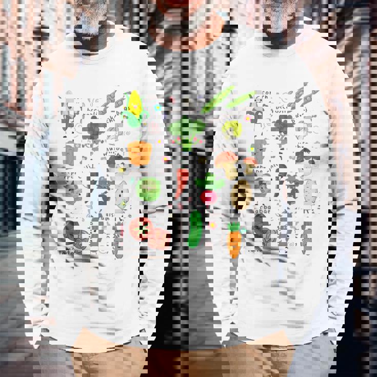 かわいい野菜 かわいい野菜 ヘルシーフード 食べる ビーガン 長袖Tシャツ 高齢者への贈り物