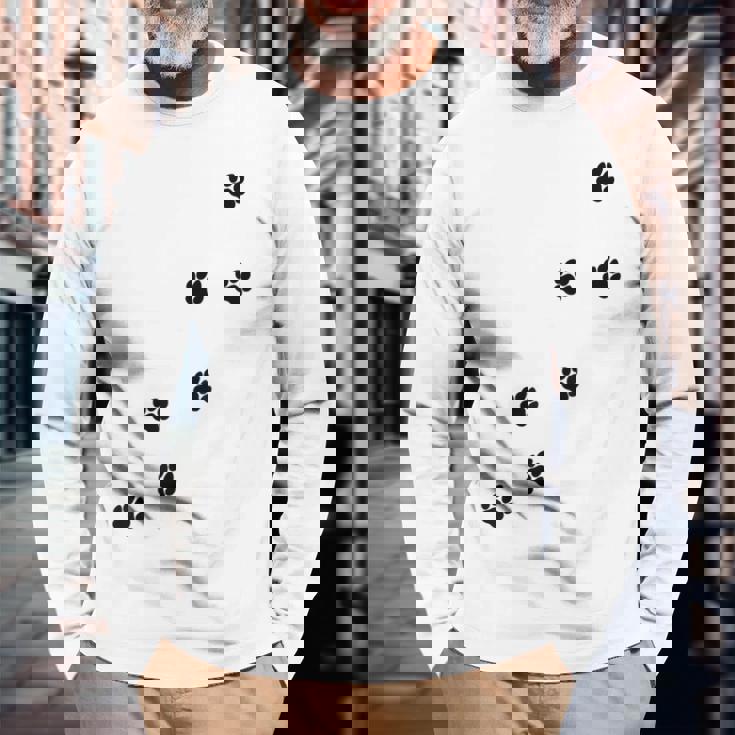 かわいい面白い猫の足跡 長袖Tシャツ 高齢者への贈り物