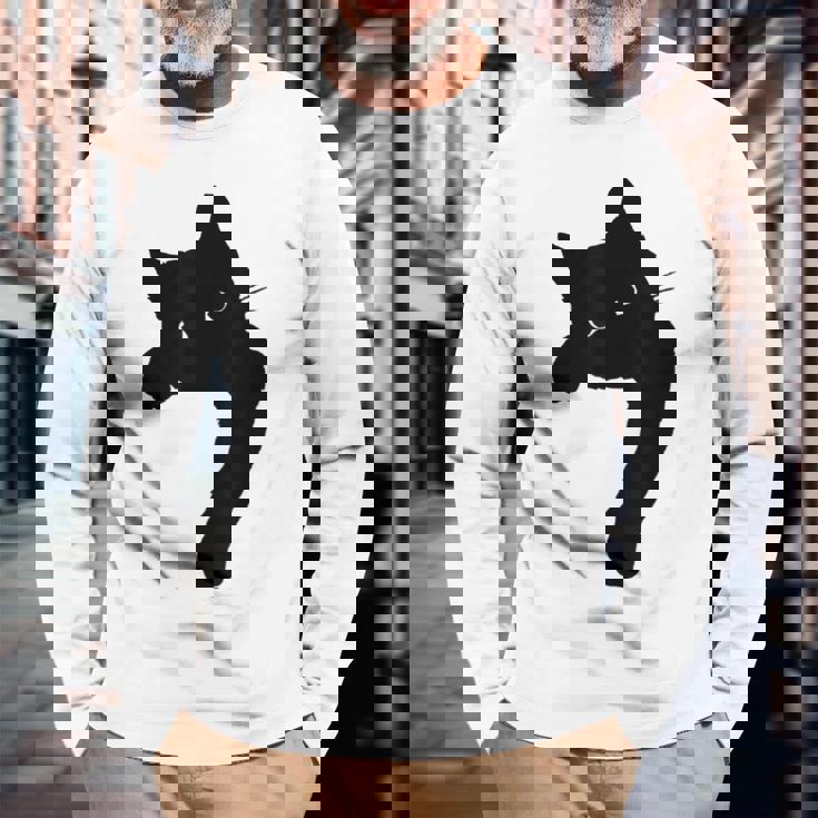 かわいい黒猫tシャツ ユニセックス 長袖Tシャツ 高齢者への贈り物