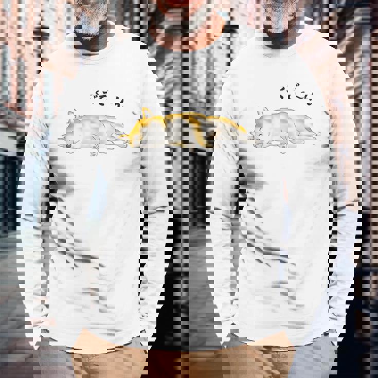 ぐでーんとくつろいでいる柴犬 長袖Tシャツ 高齢者への贈り物