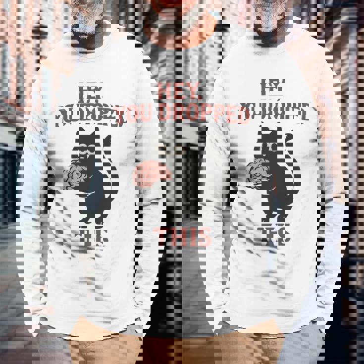 この脳みそのかわいい黒猫のミームを落とした 長袖tシャツ 長袖Tシャツ 高齢者への贈り物