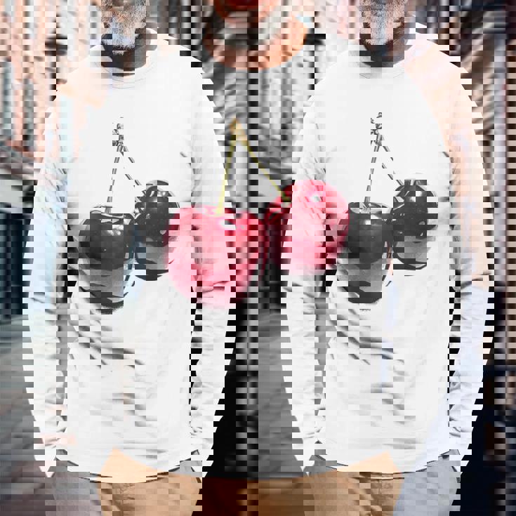 さくらんぼ フルーツ モチーフ イラスト さくらんぼ 長袖Tシャツ 高齢者への贈り物