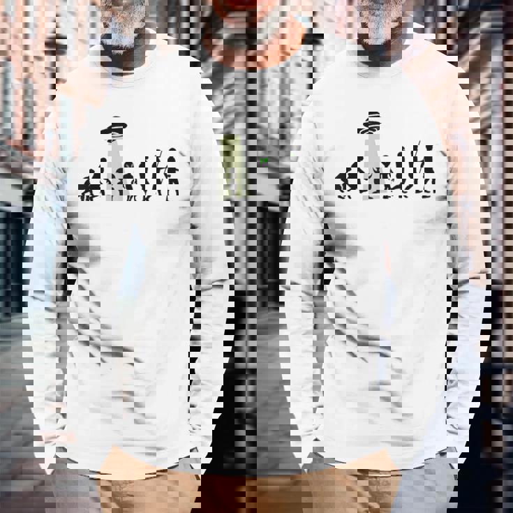 じんるいのしんか 人類の進化 Ufo Alien Human Evolution 長袖Tシャツ 高齢者への贈り物