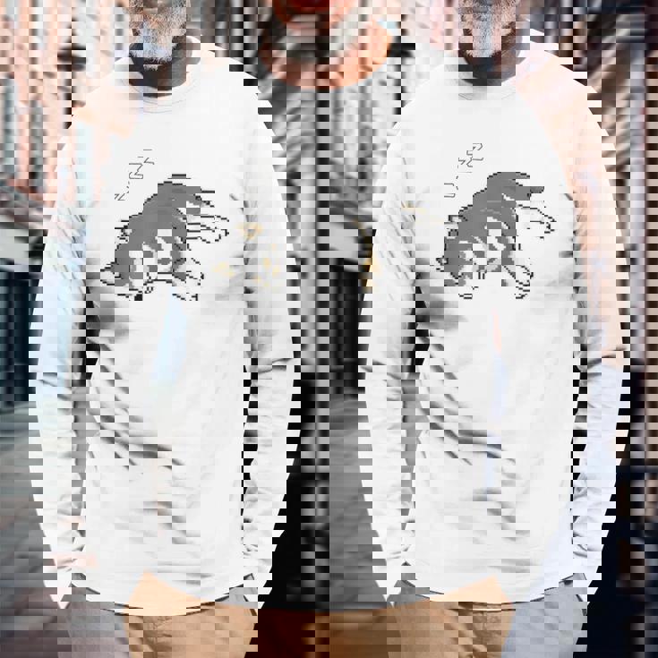 すやすや眠る黒柴 柴犬のドット絵 長袖Tシャツ 高齢者への贈り物