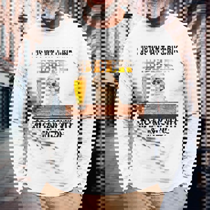 ただビール飲みたい&吊るしw おれのシーズーー 長袖Tシャツ 高齢者への贈り物