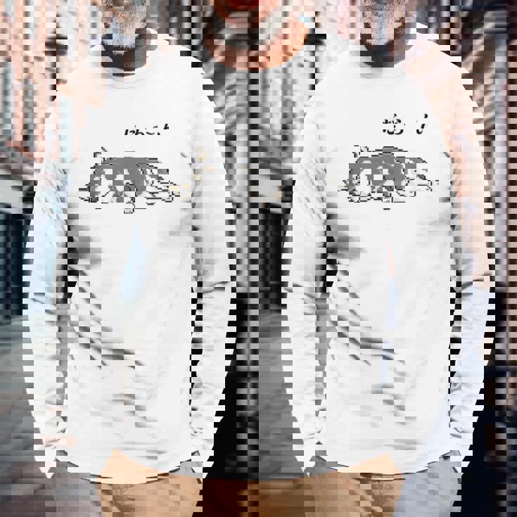 だらーんとくつろいでいる黒柴 柴犬のドット絵 長袖Tシャツ 高齢者への贈り物