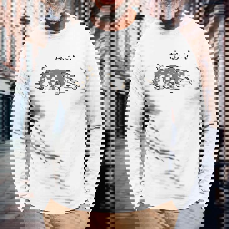 だらーんとくつろいでいる黒柴 柴犬のドット絵 長袖tシャツ 長袖Tシャツ 高齢者への贈り物