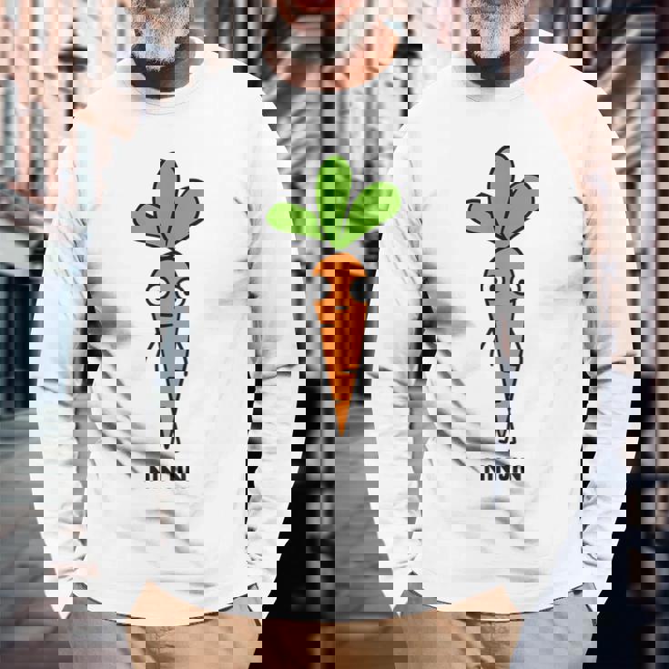 にんじん 人参 顔 イラスト かわいい おもしろ 簡単 シンプル ゆるい 野菜 長袖Tシャツ 高齢者への贈り物