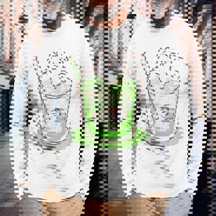 ねこぺん日和 メロンソーダ 長袖Tシャツ 高齢者への贈り物