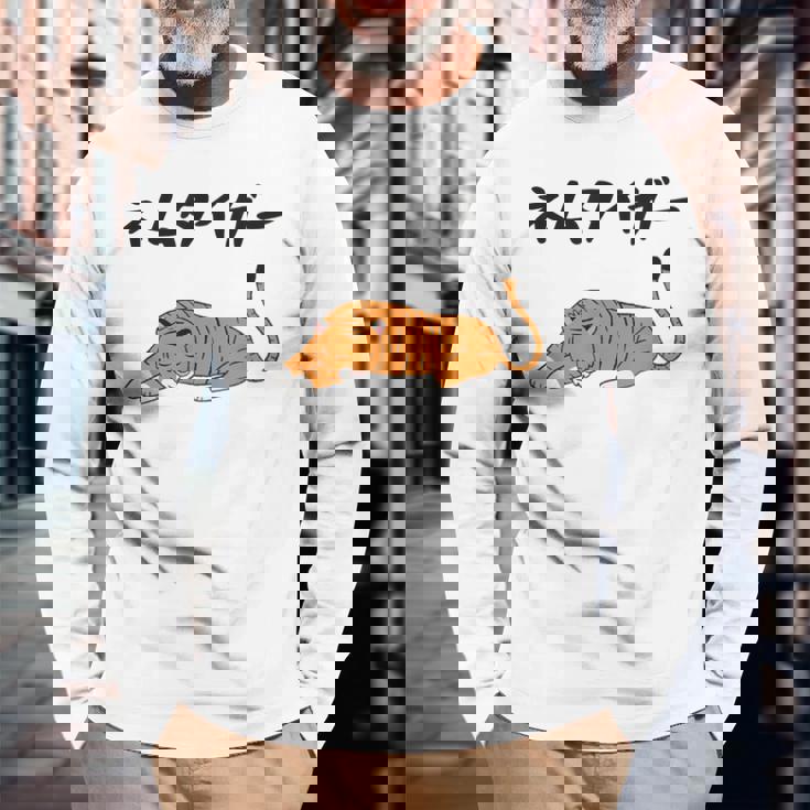 ねむタイガー ネタ ダジャレ おやじギャグ お笑い ギャグ ダジャレ好き ツッコミ 虎 動物好き おもしろ 長袖Tシャツ 高齢者への贈り物