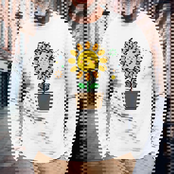 ひまわり 花 ポット シンプル クリップアート 長袖Tシャツ 高齢者への贈り物