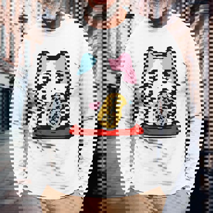 びーえするるる【Bsテレ東公式】まねきねこイラストtシャツ（ホワイト） 長袖Tシャツ 高齢者への贈り物