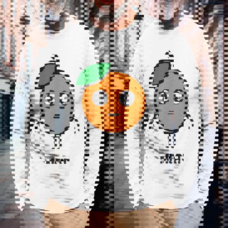 みかん Mikan 顔 イラスト かわいい おもしろ 面白い 簡単 シンプル ゆるい 果物 長袖Tシャツ 高齢者への贈り物