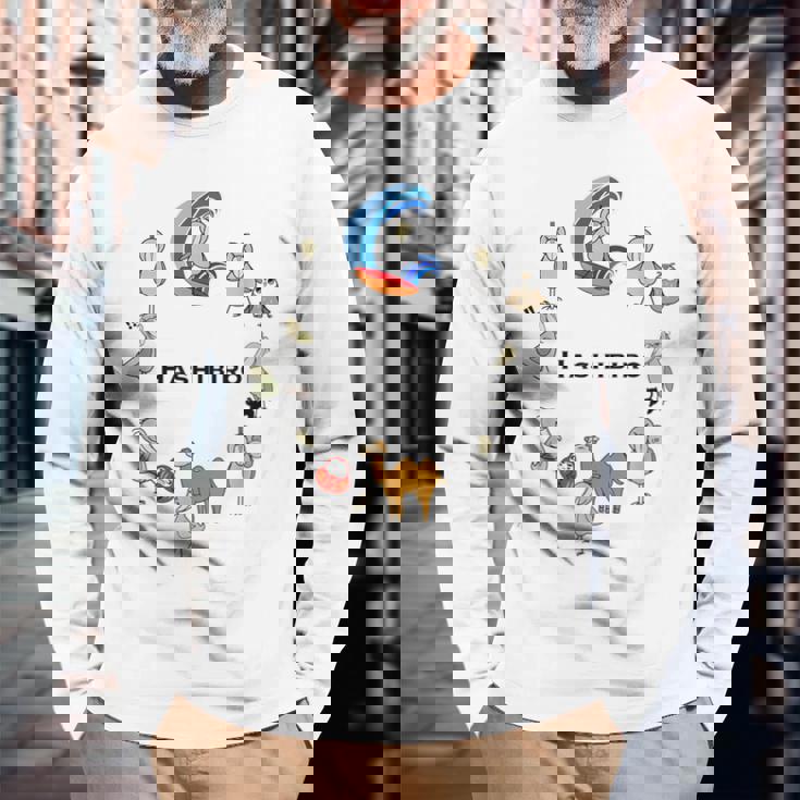 みんな大好きハシビロコウ 動かない鳥 はしび郎クラブtシャツ 絵しりとり遊び どうぶつ Zoo 長袖Tシャツ 高齢者への贈り物