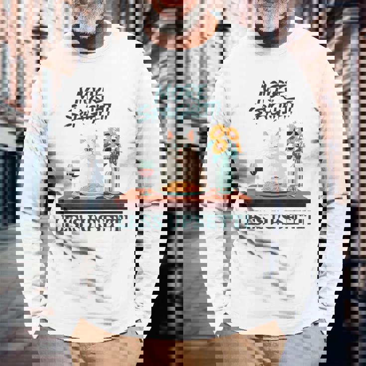 より多くのスパゲッティ、より少ないアップセッティ、イタリア料理 猫愛好家 長袖Tシャツ 高齢者への贈り物