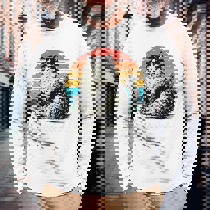 わがままボディ 猫 ねこ 太ったねこ ぽっちゃり ねこ好き かわいい おもしろ 面白い おもろい 手書き レトロ 長袖tシャツ 長袖Tシャツ 高齢者への贈り物