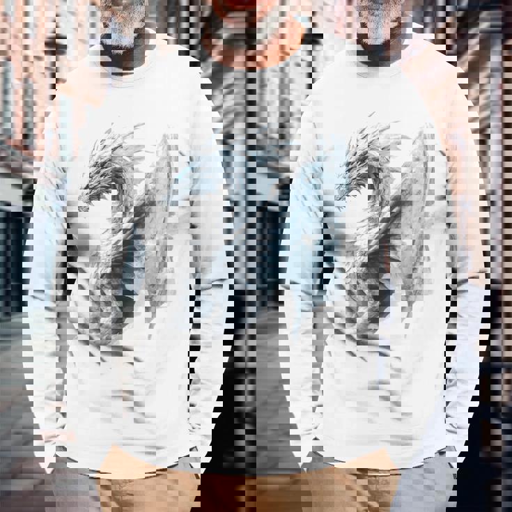 アイスドラゴン グラフィック 神話アート アイスドラゴン 長袖Tシャツ 高齢者への贈り物