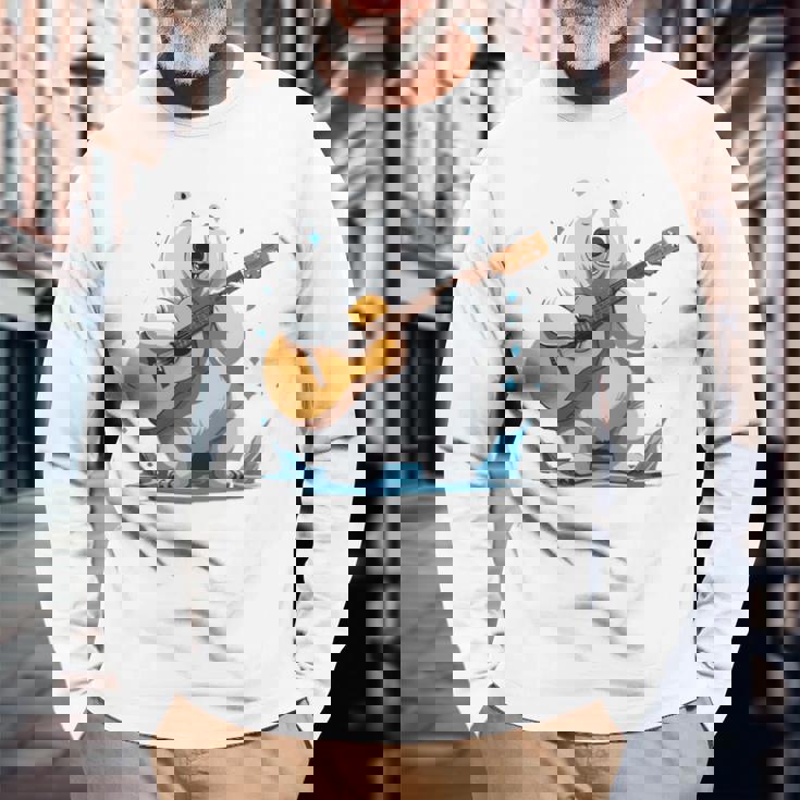 アコースティックギターを弾くクマ、ベアギタリスト 長袖tシャツ 長袖Tシャツ 高齢者への贈り物