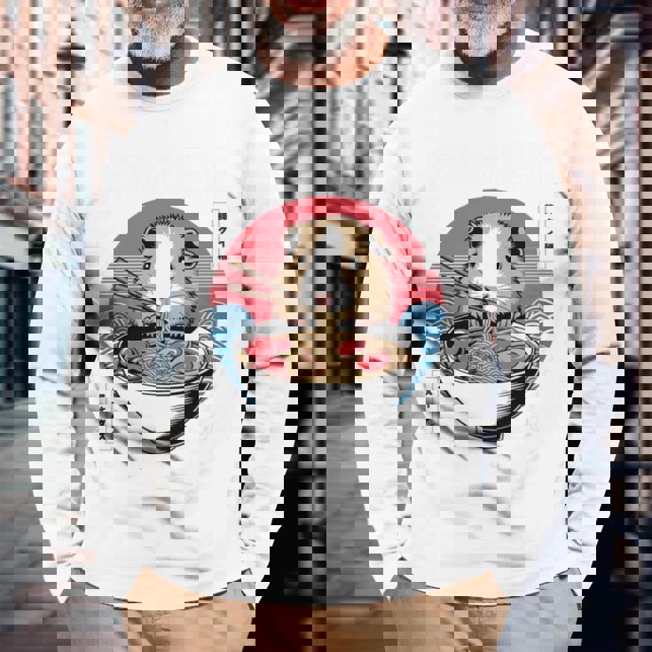 アニメ モルモット 漫画 カワイイ ねこ 日本のラーメン モルモット 長袖tシャツ 長袖Tシャツ 高齢者への贈り物