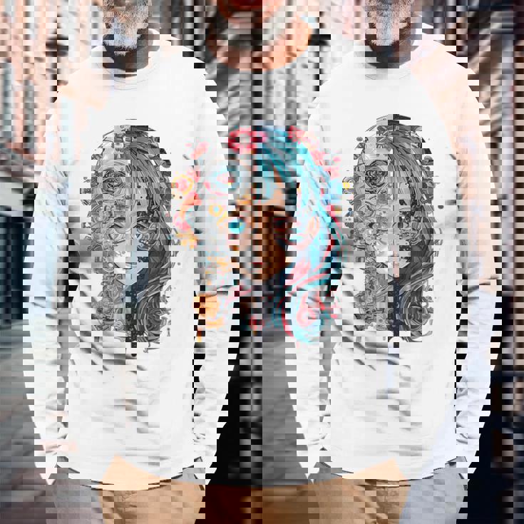 アニメ 漫画 モチーフ カラフル イラスト アニメ 長袖Tシャツ 高齢者への贈り物