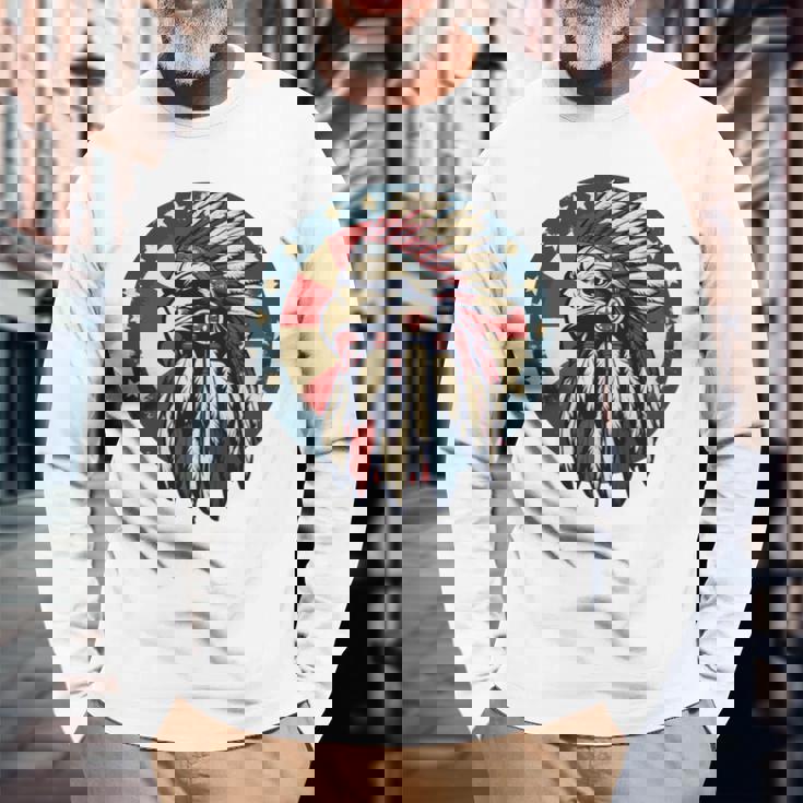 アメリカンイーグル チーフ インディアン ヘッドドレス ネイティブイーグル 長袖tシャツ 長袖Tシャツ 高齢者への贈り物