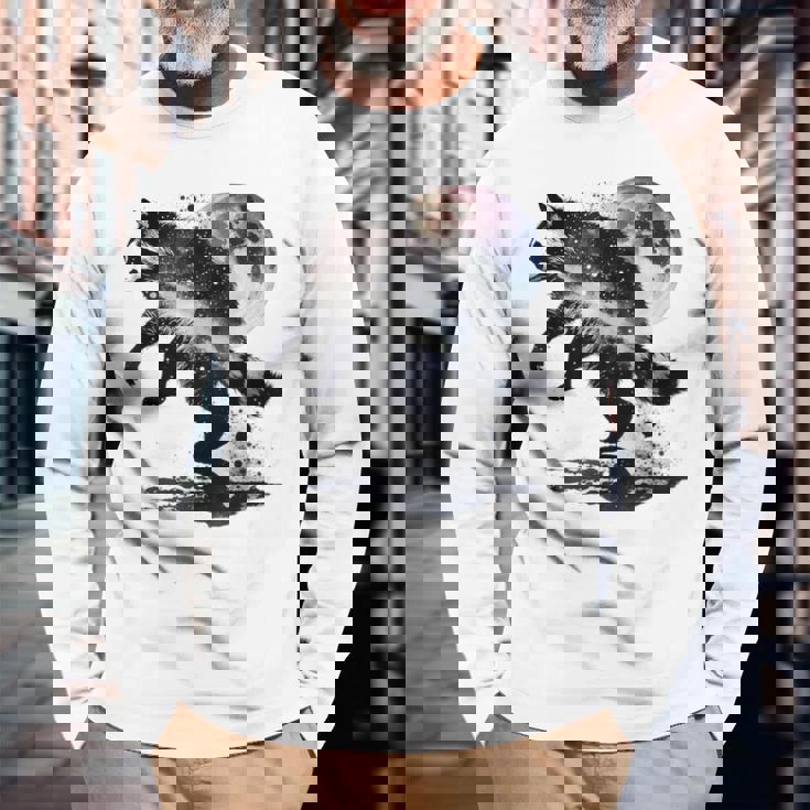 アライグマ アニマルモチーフ ムーンアート アニマルプリント アライグマ 長袖Tシャツ 高齢者への贈り物