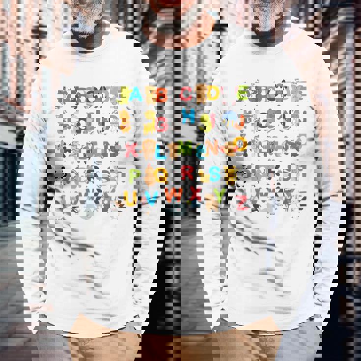 アルファベット動物学習abc キュート キッズ 教育 小道具 長袖Tシャツ 高齢者への贈り物