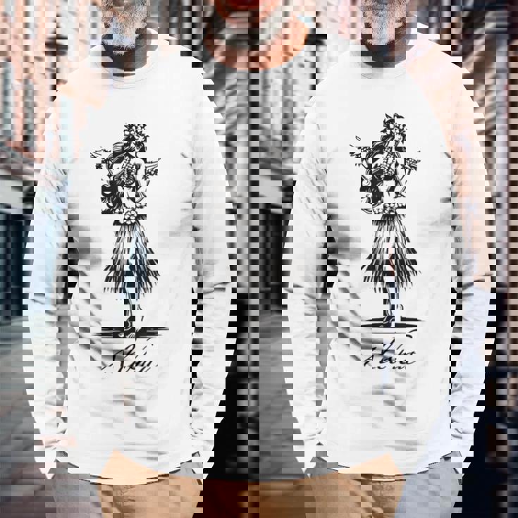 アロハ ハワイ ハワイアン ヴィンテージ ワヒネ フラダンス ダンサー ガール 長袖Tシャツ 高齢者への贈り物