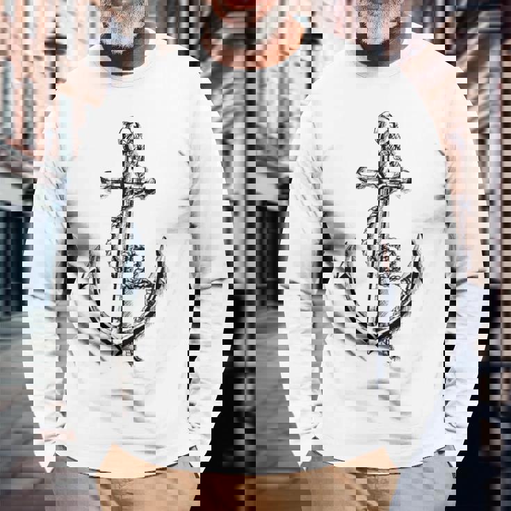 アンカー モチーフ アンカー 船 錨 海 錨 長袖Tシャツ 高齢者への贈り物