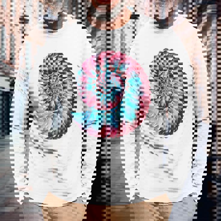 アンモナイトスパイラル貝殻 長袖tシャツ 長袖Tシャツ 高齢者への贈り物