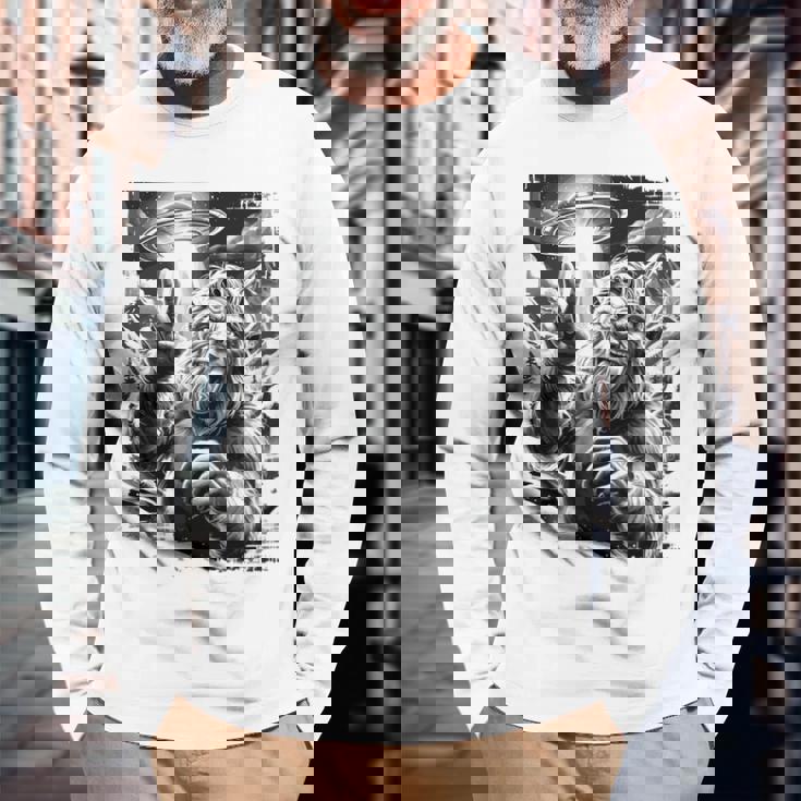 イエティ Ufo 平和 クリプティッド ユーモア マウンテン遭遇 長袖tシャツ 長袖Tシャツ 高齢者への贈り物